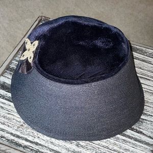 Kutz Straw and Velvet Hat with Faux Pearl Embellishment